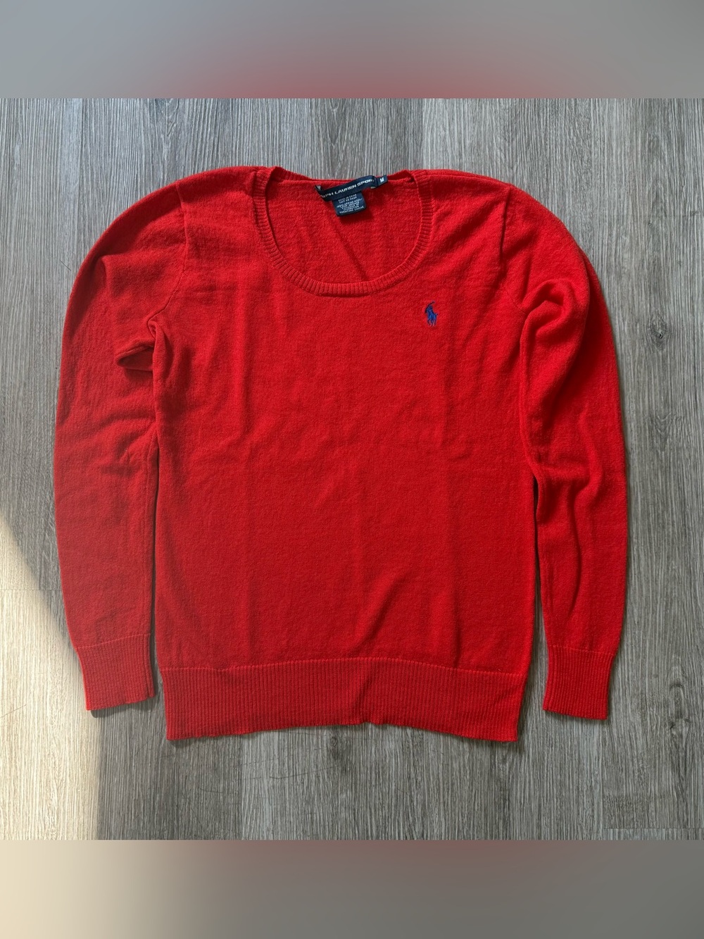 Ralph Lauren Sport Red Merino Wool Sweater M Blue Pony